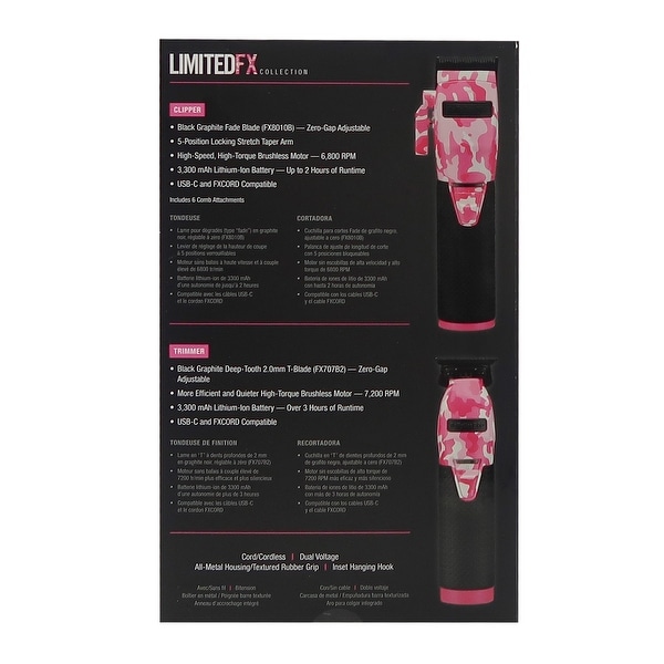BaByliss Pro Limited FX　ピンクカモメタル　バリカンセット BaByliss PRO Limited Edition Pink Camo Metal Lithium Clipper
